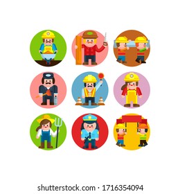 Group of working characters celebrating working day of 1st of May.