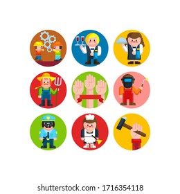 Group of working characters celebrating working day of 1st of May.