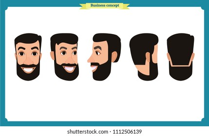 Group of working people, business man avatar icons.Flat design people characters.Business avatars set. Isolated vector on white. Face template for design, animation.Smiling, black.People characters
