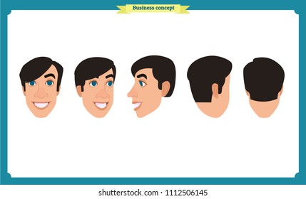 Group of working people, business man avatar icons.Flat design people characters.Business avatars set. Isolated vector on white. Face template for design, animation.Smiling, black.People characters