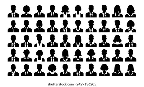 Group of working people, business men and business women avatar icons. Black silhouettes,vector