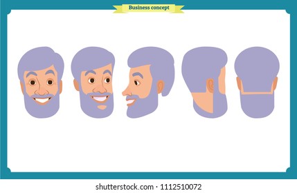 Group of working people, business old man avatar icons.Flat design people characters. avatars set. Isolated vector on white.bearded men ,Smiling people characters.Hairstyles.grandfather, pensioner