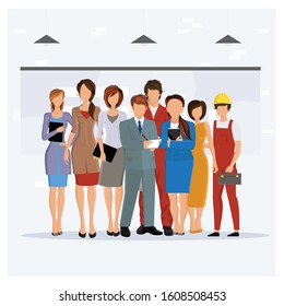 Group of Working People. Business Team. Collection of Business People Illustrations in Different Poses, Business Man and Business Woman Variations, and Presentations