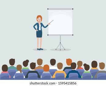 Group of working people, businessman and businesswoman meeting in conference room or in office. Flat design people characters.