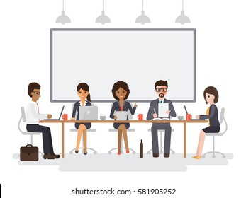 Group Working People Businessmen Businesswomen Meeting Stock Vector ...