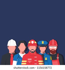 Group of working people of different occupations in flat style. Labor Day vector illustration.