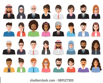 Group of  working people diversity, diverse business men and women avatar icons. Vector illustration of flat design people characters.