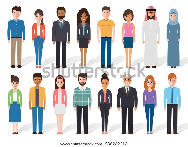 白い背景に立つ 多様な労働者 多様なビジネスマン ビジネスマンのグループ フラットデザインの人物のキャラクターのベクターイラスト のベクター画像素材 ロイヤリティフリー