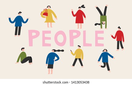 Group of working people standing. Business men and business women in flat design people characters