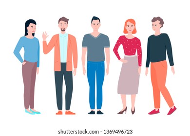 Group of working people standing on white background. Vector set illustration