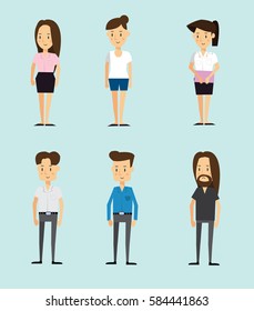 Group of working people standing on white background. Business men and business women in flat design