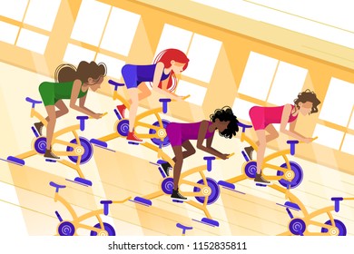 Group workout on stationary bike