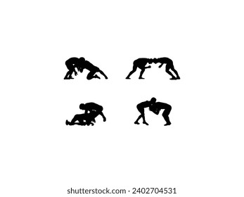 Group of Wrestling silhouette isolated white background. Vector Illustration