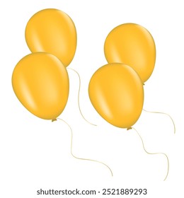 Group of Yellow Air Balloons Flying. Birthday, Party Decoration. Winner. Victory Celebration. Realistic Vector.