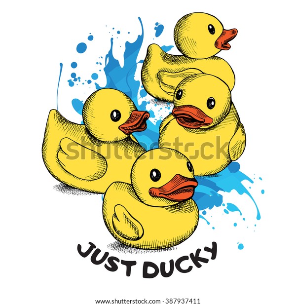 Group Yellow Rubber Ducks Vector Illustration Stock Vector Royalty Free 387937411