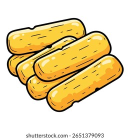 Um grupo de petiscos de bolo de esponja amarelo com um recheio cremoso. Ilustração de vetor de desenhos animados de um tratamento processado popular. Bom para embalagens, anúncios e temas de lanches.