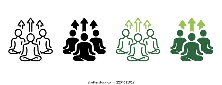 Group Yoga Exercise Class Silhouette And Line Icon. Sport Fitness And Meditation People Pictogram. Healthy Lifestyle, Relaxation Workout, Wellness Icon. Editable Stroke. Isolated Vector Illustration.