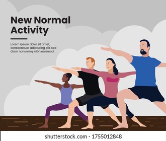 Group yoga illustration. New normal activity illustration