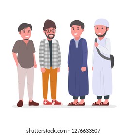 Group of Young Adult Muslim Man Vector Illustration