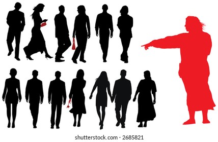 Group of young adults. Vector silhouette