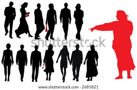 Group of young adults. Vector silhouette