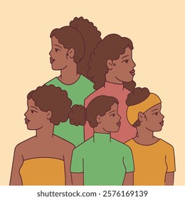 A group of young Black women standing together in profile, showcasing unity and strength. Celebrates diversity and empowerment during Black History Month.