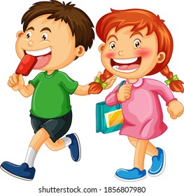 Group of young children cartoon character on white background illustration