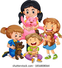 Group of young children cartoon character on white background illustration