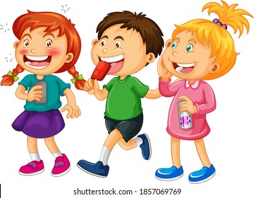 Group of young children cartoon character on white background illustration