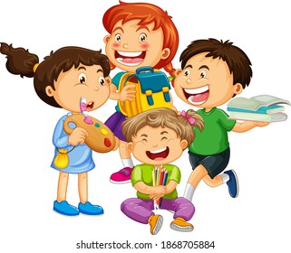 Group of young children cartoon character on white background illustration