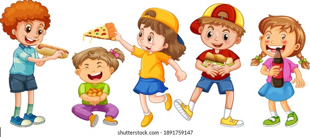 Group of young children cartoon character on white background illustration
