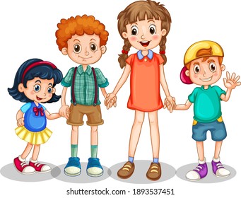 Group of young children cartoon character on white background illustration