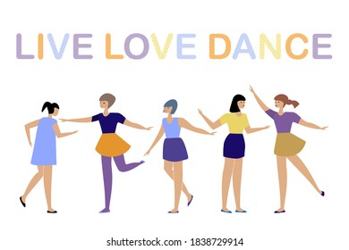 Group of young dansing women. Vector illustration. Character figures. Isolated elements for design.
