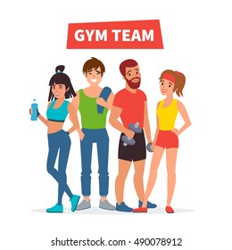 Group of young fit people.  Gym team. Vector illustration.