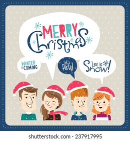 Group of young friends celebrating Christmas