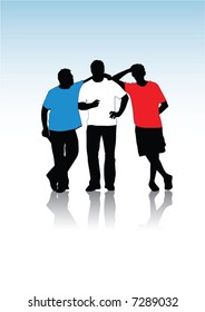 Group of young guys, silhouettes