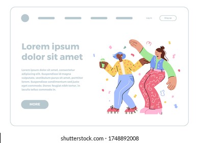 Group of young happy dancers isolated on a white background. Youth party. Vector illustration flat design. Use in web projects and applications, user interface, UX, graphic and web design.