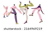 Group of young happy dancing people or male and female dancers isolated on white background. Vector illustration flat design. Use in Web Project and Applications. 
