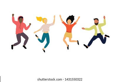 Group of young happy dancing people or male and female dancers isolated on white background. Smiling young men and women enjoying dance party.