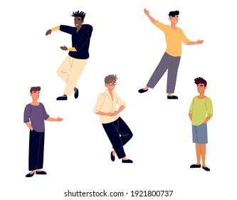 grupo de hombres jóvenes felices aislados sobre ilustración vectorial de fondo blanco