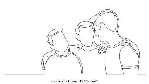 group of young healthy friends talking closely - one line drawing