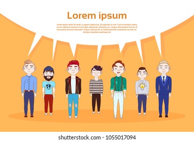 Group Of Young Man Over Chat Bubble Backgroud Social Media Communication Concept