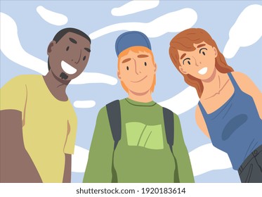 Group of Young Man and Woman Looking at Camera from Above Vector Illustration