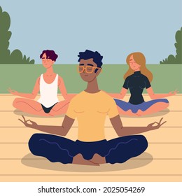 group of young meditating outdoors