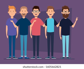 group of young men avatar characters vector illustration design