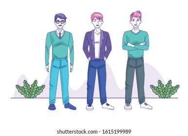 group of young men avatars characters vector illustration design