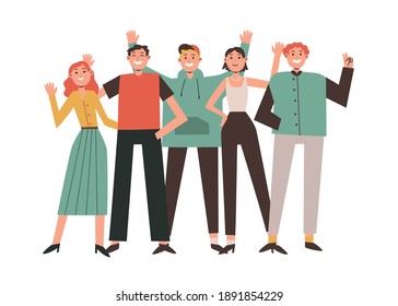 Group Young Men Women Waving Hand Stock Vector (Royalty Free ...