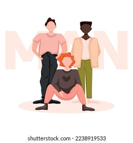 Group of young men.Illustration of a group of people.