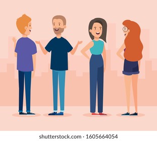 group of young people avatar characters vector illustration design