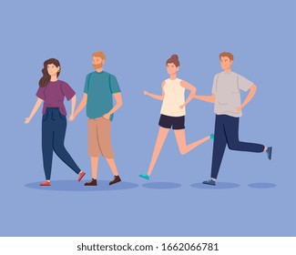 grupo de jóvenes personajes avatares diseño de ilustración vectorial